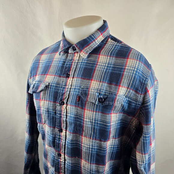 Levi's Shirt Mens 2XL Blue Flannel Button Up Lightweight Plaid Check Outdoors - Picture 5 of 9